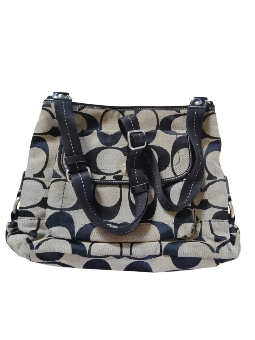 Coach Signature Daisy File Bag Shoulder Crossbody Jacquard Black Tan F16558